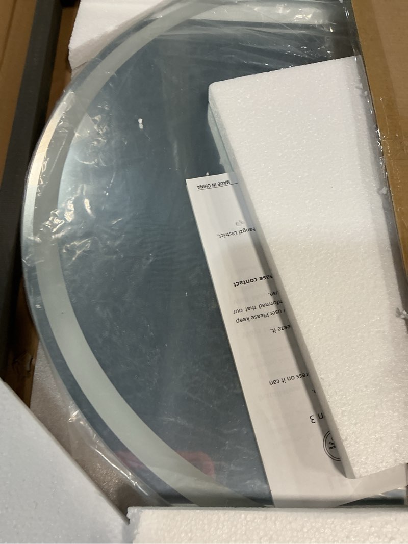 Condition photo showing New/Like New for LED Bathroom Mirror 24 Inch Round Bathroom Mirror with Lights, Circle LED Mirror, Wall Mounted Lighted Bathroom with 3 Colors Brightness, Anti-Fog, Dimmable, Shatter-Proof 3 Colors 24"L x 24"W