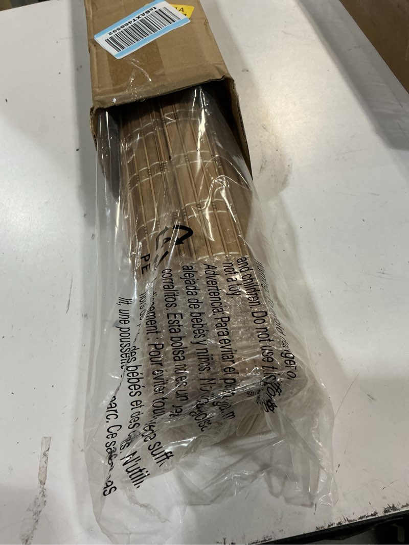 Condition photo showing Good Condition for lazblinds no tools no drill cordless bamboo roman shades, light filtering window treatment, roll up bamboo blinds for windows 22'' w x 64'' h, brown light filtering-brown206 22" w x 64" h