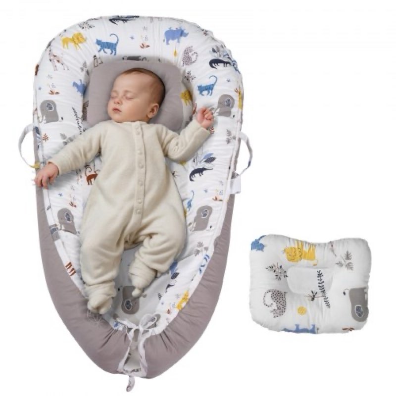 baby lounger - 100% cotton breathable infant lounger for newborn, portable baby nest for home and tr