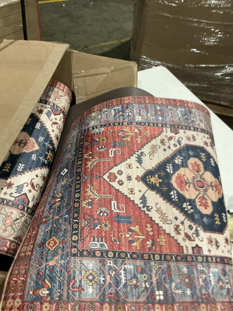 Condition photo showing New/Like New for safavieh washable rug tucson collection - 2 ft 6 in x 14 ft hallway rug, rust blue and non-slip, easy to clean, ideal for living room, hallway, foyer, entrance or