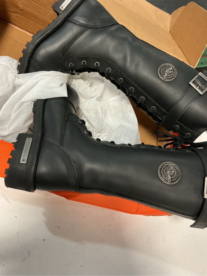 Condition photo showing Good Condition for (size :7.5)milwaukee leather women's black 14-inch lace-up high-rise leather biker rider boots with calf buckle mbl9355 7.5 wide