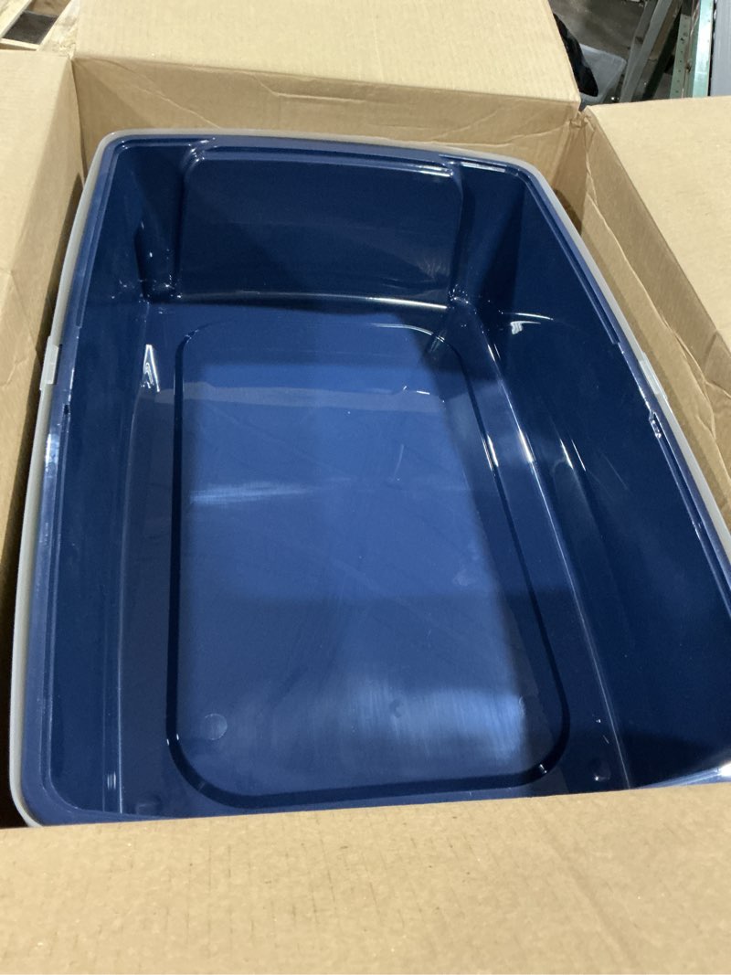 Condition photo showing As Is for IRIS USA XX-Large Side Entry Cat Litter Box, Open Top Extra Large Litter Box for Big Cats and Multi-Cat Households, High Sided Scatter Shield, Easy to Clean, 30" L x 20" W x 14" H, Navy