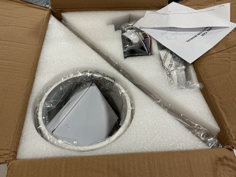 Condition photo showing New/Like New for gesum 42" flush mount ceiling fan light with 3 colors, 6 speeds, timing, low profile ceiling fan with remote control 3 blades for bedroom dining room (white wood) white wood 42 inches