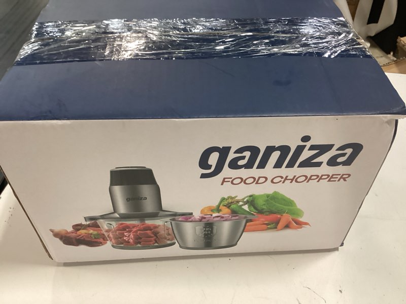 Condition photo showing New/Like New for ganiza food processors, electric food chopper with meat grinder & vegetable chopper - 2 bowls (8 cup+8 cup) with powerful 450w copper motor - includes 2 sets of bi-level blades for fruits/meat/nuts black