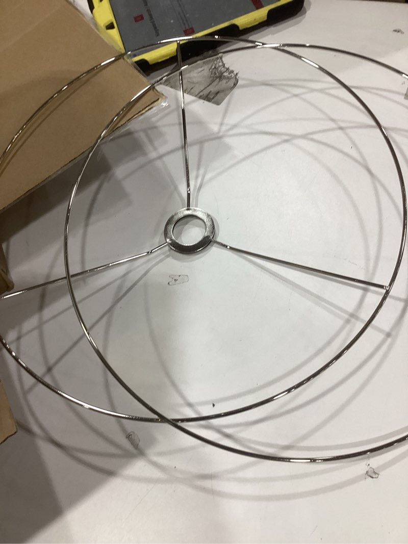 Condition photo showing Good Condition for aspen creative 38872, contemporary design drum collapsible uno lamp shade for table lamp and pendant light, 16" top x 16" bottom x 9" height, threaded uno 36mm, white linen