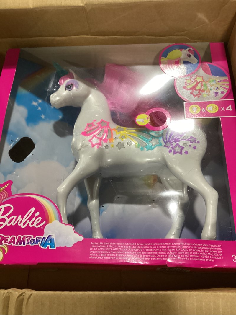 barbie dreamtopia unicorn, brush 'n sparkle interactive toy with lights & sounds, magical brush acce