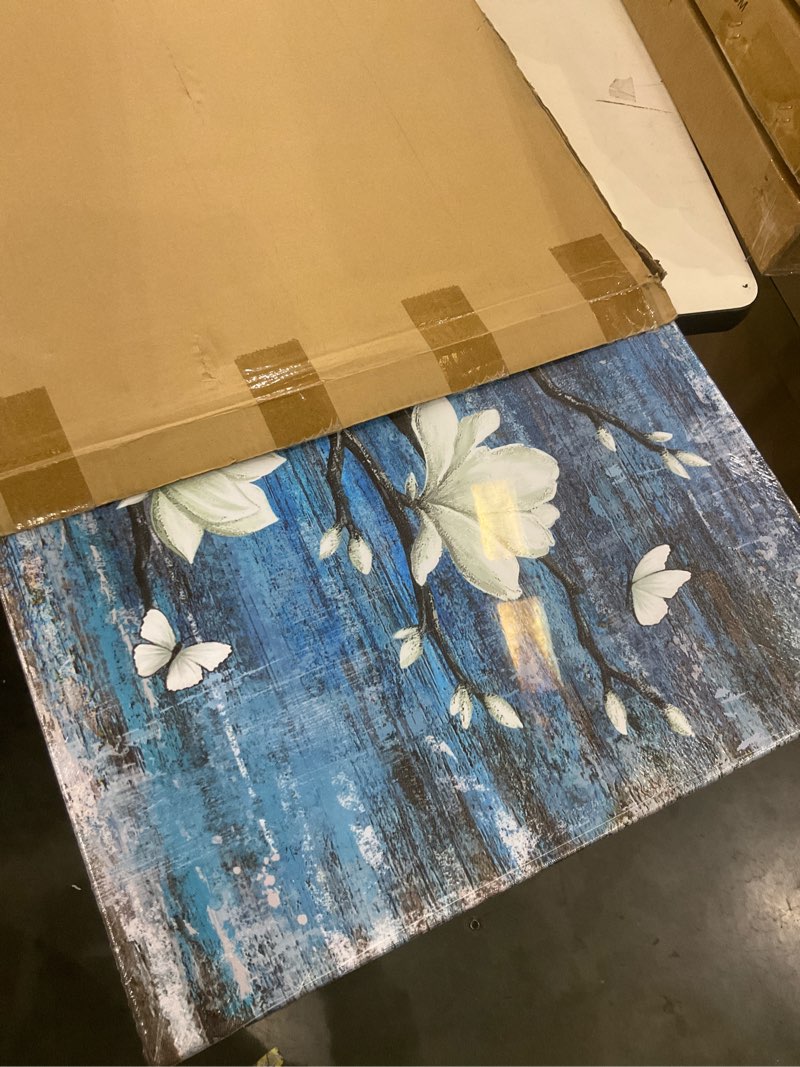 Condition photo showing New/Like New for OuElegent Magnolia Flowers Canvas Wall Art Blue Magnolia Flowers Painting Abstract White Blue Artwork for The Wall Blossom Flower Art Framed for Living Room Bedroom Decor 20''x40''