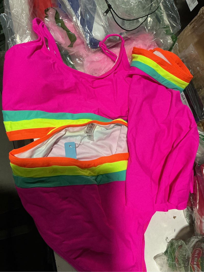 Condition photo showing Good Condition for popvil High Waisted Bikini Sets for Women Tummy Control Swimsuits Neon Swimwear 3 Piece Bathing Suits with Skirt 2026 large Red