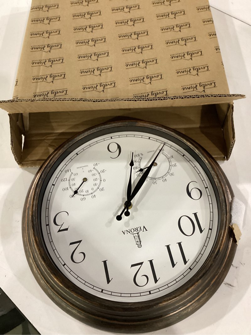 Condition photo showing Good Condition for not tested***** outdoor clocks for patio waterproof with thermometer - 14 inch indoor outdoor clock with temperature and humidity - weatherproof, accurate & easy to read wall clock for pool, patio, garden &home decor bronze 14 inch