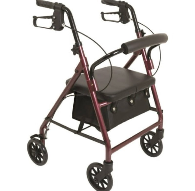probasics junior aluminum rollator  6  wheels  burgundy  250 lb weight capacity