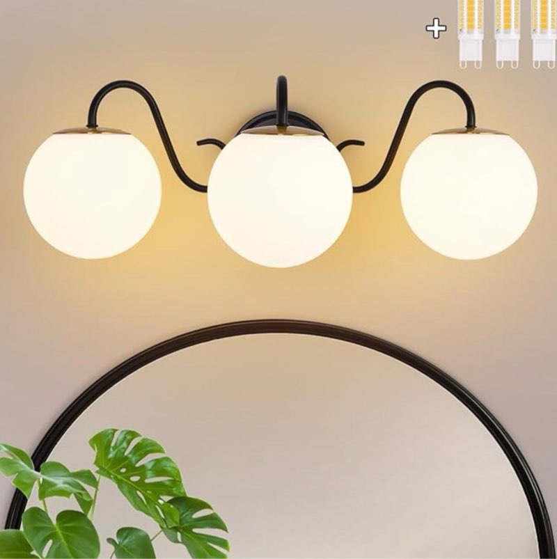 3 lights vintage bathroom vanity light fixtures over mirror, matte black vanity lights for bathroom 