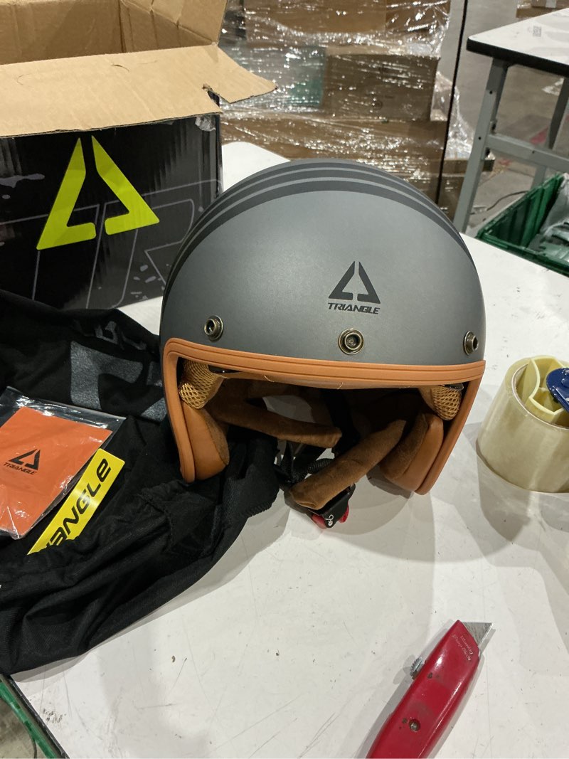 Condition photo showing As Is for triangle 3/4 motorcycle helmet,retro open face adults helmets with visor,half face moped helmet for men & women,dot approved helmets for cruiser scooter(xl) x-large black gray