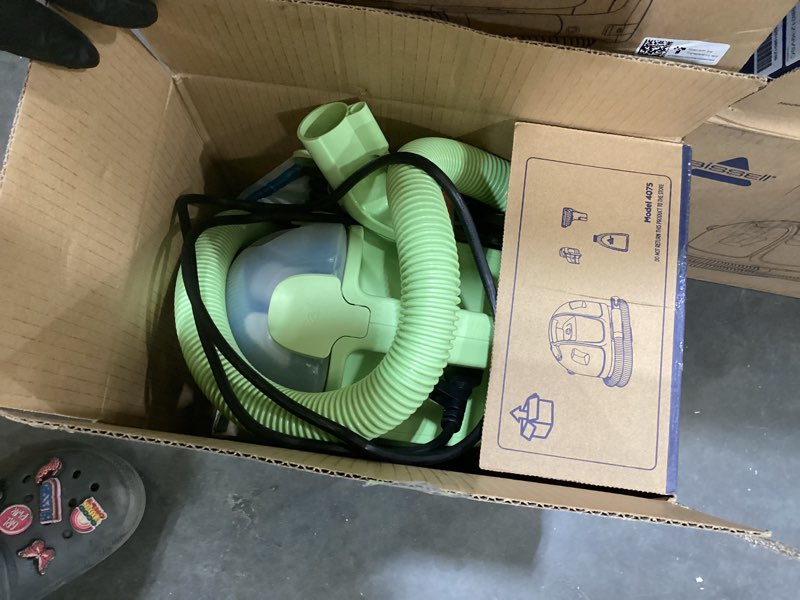 Condition photo showing As Is for BISSELL Little Green Mini Portable Carpet and Upholstery Deep Cleaner, Car/Auto Detailer, with HydroRinse Self-Cleaning Tool and 4" Tough Stain Tool, Tea Green, 4075