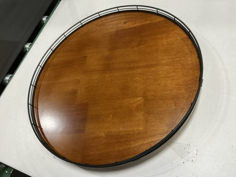 Condition photo showing Good Condition for Farmhouse Oak 18" Lazy Susan Turntable Organizer for Cabinet, Round Wooden Lazy Susan Organization and Storage for Dining Table, Pantry, Kitchen, Countertop, Cupboard,Home Decor, Walnut Wood (18") Walnut 18