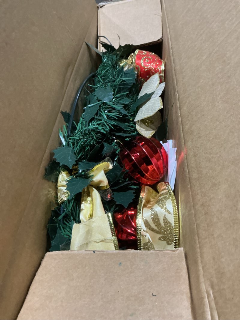 Condition photo showing Good Condition for VINGLI 6ft Pre lit Pop Up Christmas Tree with Lights, Pre-Decorated Artificial Pencil Xmas Tree Collapsible Christmas Tree Holiday Party Decorations (Red&Gold) 6FT Red & Gold