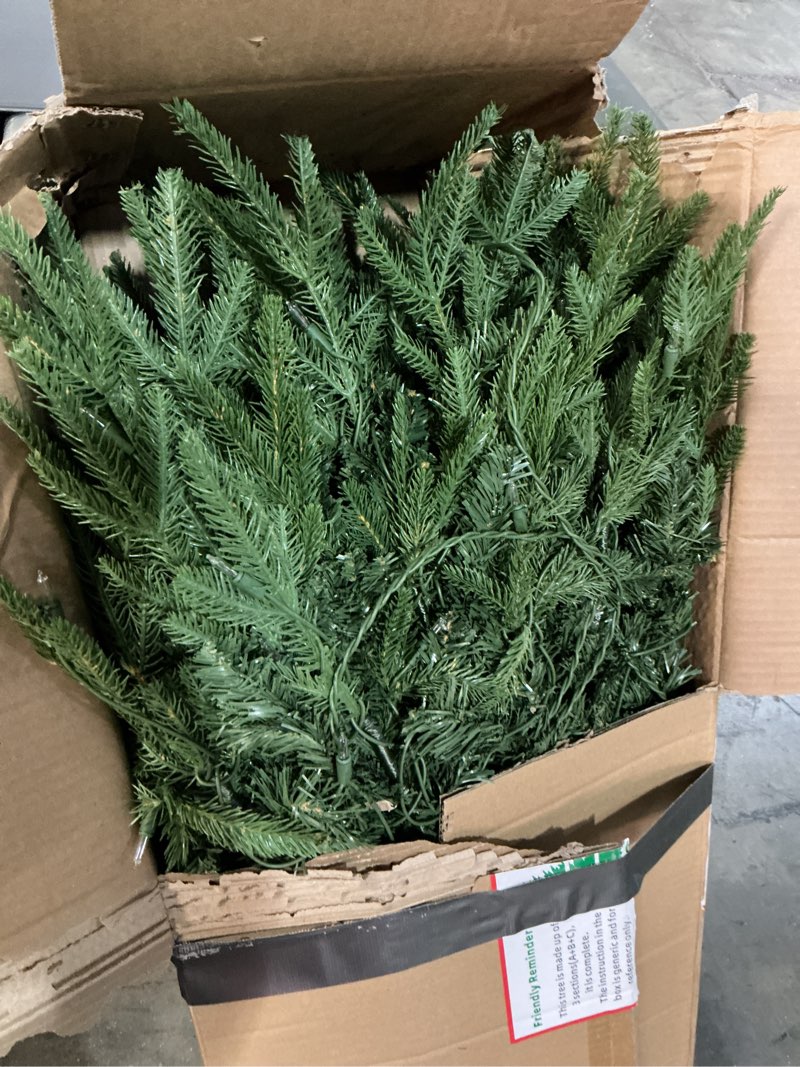Condition photo showing As Is for Prelit Artificial Full Christmas Tree 6FT with 2056 PE PVC Tips, Premium Pre-Lit Holiday Xmas Tree with 400 UL Incandescent Lights, Metal Hinges & Foldable Base for Home Office Party, Green 6ft Green Pre-lit