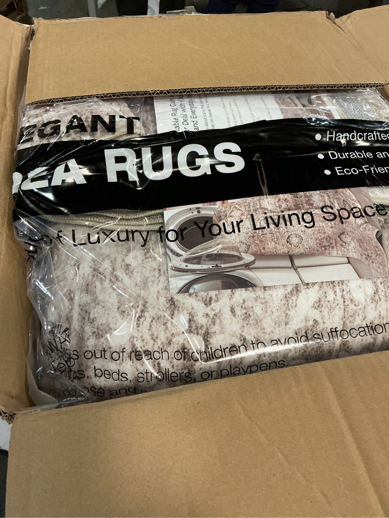 Condition photo showing New/Like New for soalmost washable area rug 8x10, large soft rugs for living room vintage 8x10 area rugs for bedroom dining room floral non-slip thin brown light brown 8' x 10' (rectangular)