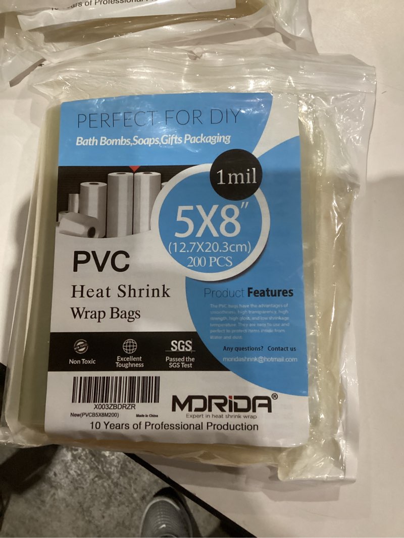 MORIDA 200 pcs 5X8 inch Heat Shrink Wrap Bags Clear PVC Heat Shrink Bags for Bath Bomb Bags, Soap, P
