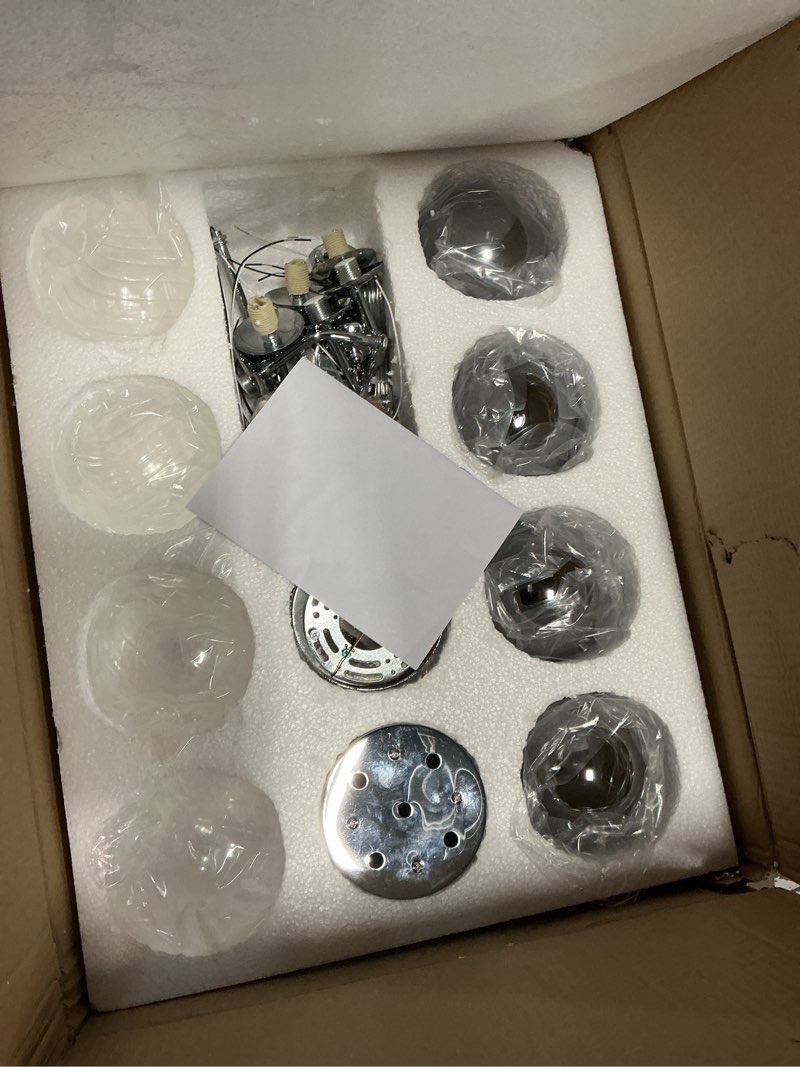 Condition photo showing As Is for mid century bubble chandelier 8-light 24in globe sputnik pendant light fixture modern silver chandeliers with 15 bubbles light fixtures for dining room kitchen living room bedroom entryway foyer d 20 in