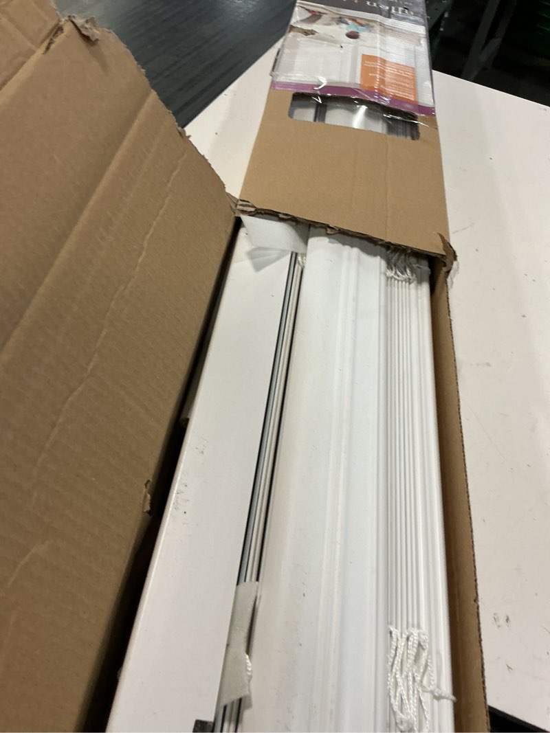 Condition photo showing Good Condition for allen + roth trim at home 2-in slat width 46-in x 64-in cordless white faux wood room darkening horizontal blinds