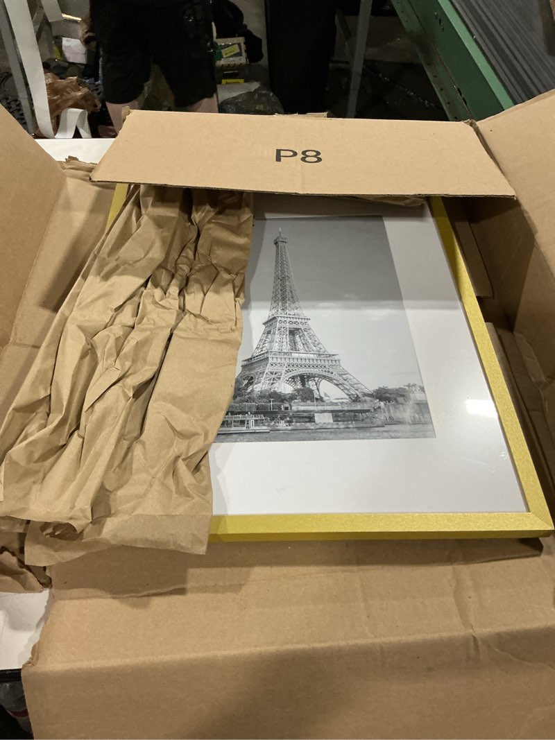 Condition photo showing As Is for upsimples 16x20 picture frame, display pictures 11x14 with mat or 16 x 20 without, wall hanging poster frame, gold, 1 pack gold 16x20