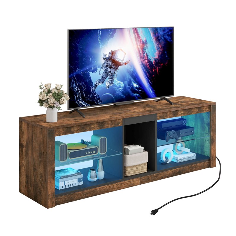 DWVO Farmhouse TV Stand for 60 inch TVs, LED Entertainment Center with Storage, TV Console with Powe