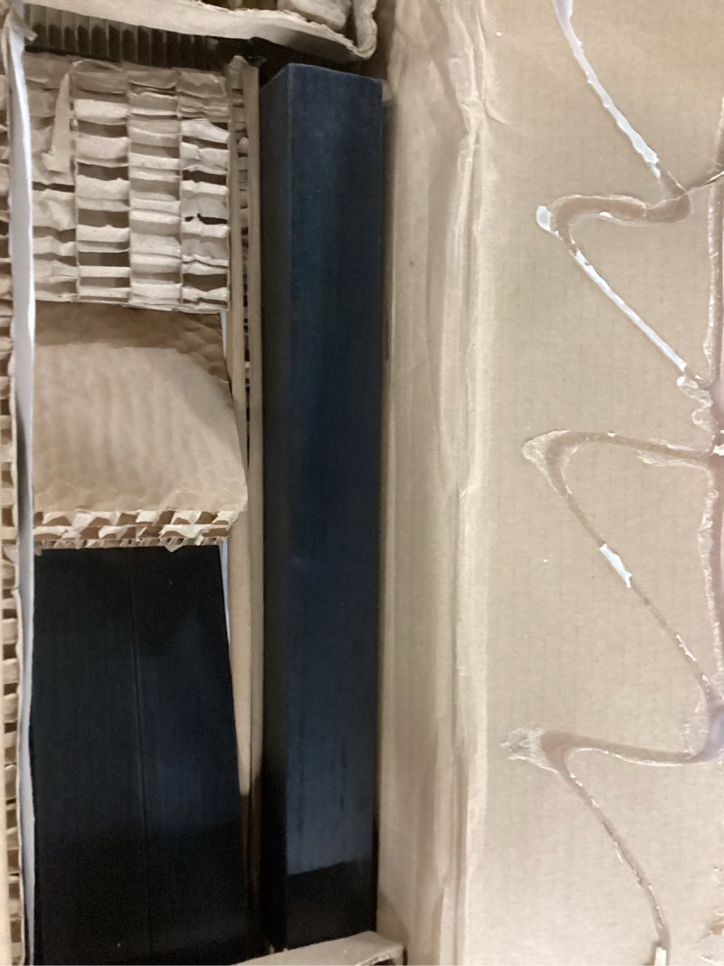 Condition photo showing As Is for (incomplete  box 1 of 2) better homes & gardens lillian fluted round expandable dining table, black wood finish