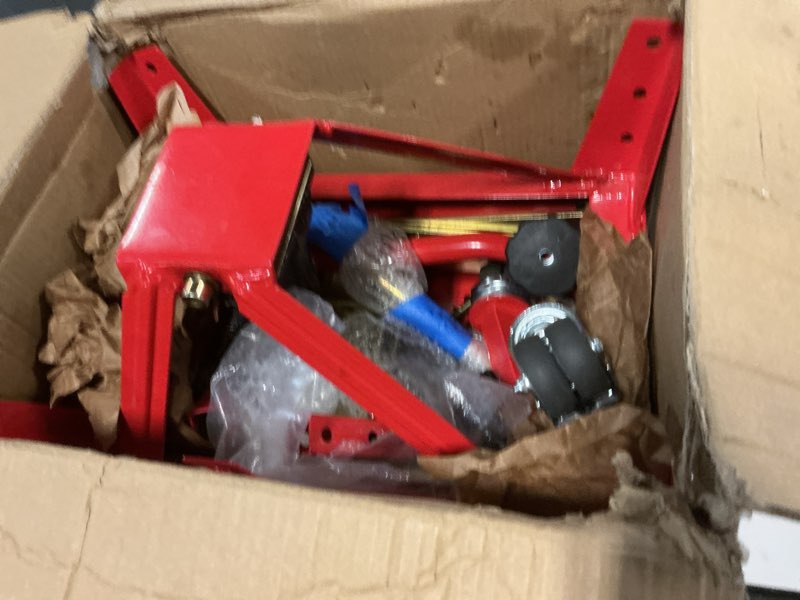 Condition photo showing New/Like New for vivohome 350 lbs heavy duty hydraulic motorcycle lift jack, atv dirt bike foot operated scissor stand table with 4 wheels and removable stopper, red