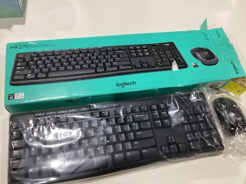 Condition photo showing Good Condition for used untested logitech mk270 wireless keyboard and mouse combo for windows, 2.4 ghz wireless, compact mouse, 8 multimedia and shortcut keys, 2-year battery life, for pc, laptop - black