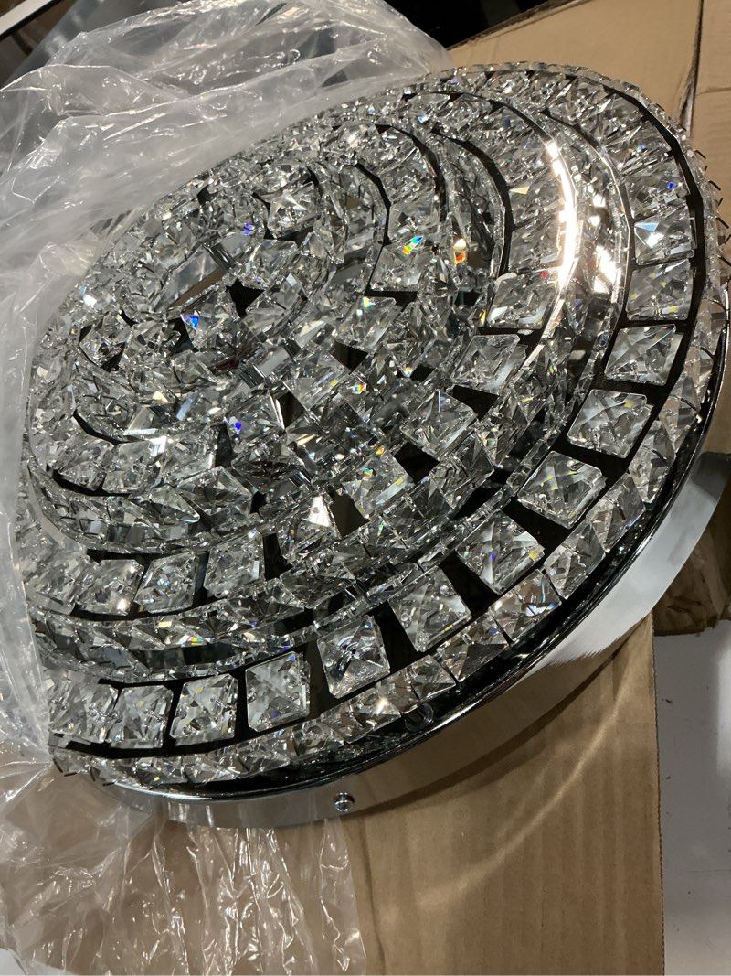 Condition photo showing Good Condition for 11.8" modern crystal chandeliers led crystal ceiling light fixture flush mount ceiling chandelier light chandelier for dining room hallway three-tier dimmable with remote control 11.8"-round-dimmable