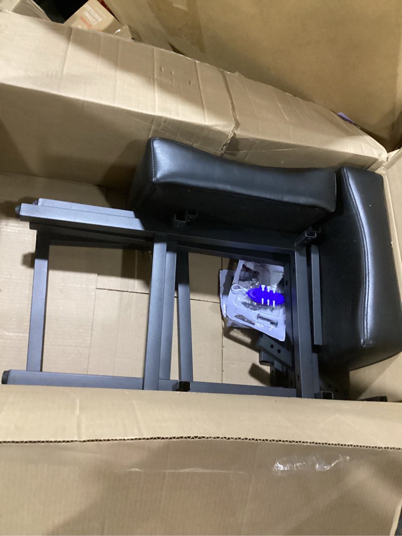 Condition photo showing As Is for (missing  some hardware )counter height bar stools set of 2, 24 inch barstools for kitchen island counter, bonded leather kitchen stools with thick saddle seats & heavy duty metal base, easy assembly, all black