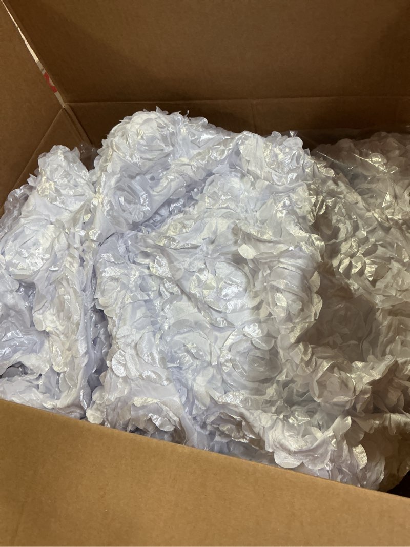 Condition photo showing As Is for Moukeren 12 Pcs White Rosette Throne Chair Cover Satin Rosette Stretch Banquet Spandex Fitted Chair Cover for Wedding Party Banquet Catering White 12