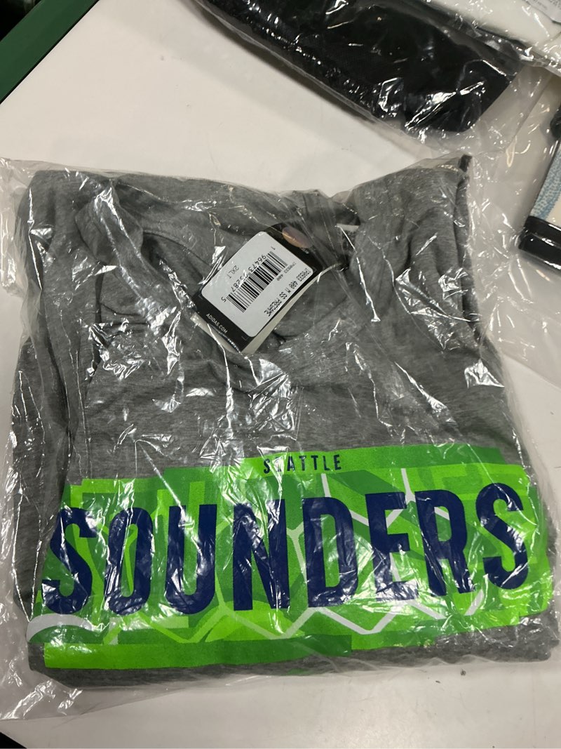 Condition photo showing New/Like New for Adidas Mens Seattle Sounders MLS Short Sleeve T-Shirt XX-Large Tall Black Seattle Sounders