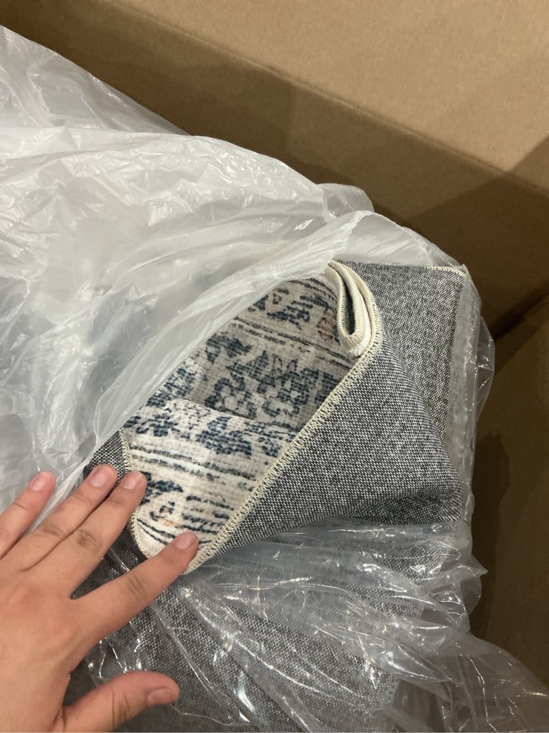 Condition photo showing Good Condition for purecozy blue 8x10 area rug for living room vintage machine washable large rug non-slip soft low pile carpet floral stain resistant indoor office throw rug for bedroom dining room nursery 8' x 10' (rectangular) vintage | blue