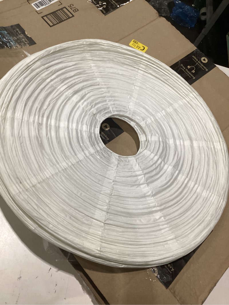 Condition photo showing As Is for white round paper lantern lampshade set of 2, 20"x20'' large paper lanterns pendant light shade, chinese foldable design for living room, bedroom, ceiling lampshade party decor