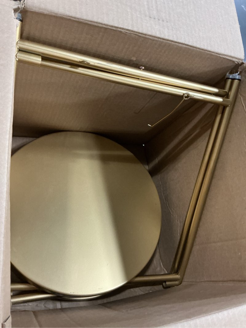 Condition photo showing As Is for teokj 2 tier gold side table, folding round metal end table small nightstand with two removable tray for bedroom living room small spaces bedside gold gold 1
