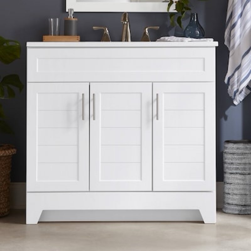 style selections kirkman 36-in true white single sink bathroom vanity with white cultured marble
