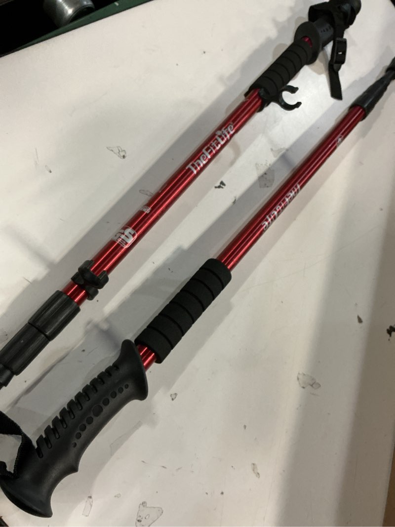Condition photo showing Good Condition for thefitlife nordic walking trekking poles - 2 sticks with anti-shock and quick lock system, telescopic, collapsible, ultralight for hiking, camping, mountaining, backpacking, walking, trekking red