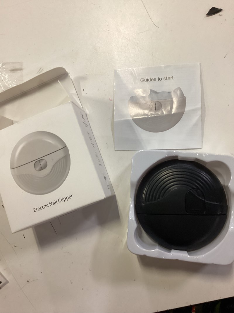 Condition photo showing As Is for electric automatic nail clipper with light, 2 speeds, magnetic cover, nail scraps storage, usb rechargeable, safety electric fingernail trimmer for kids, adult, seniors, men, caregivers, grey