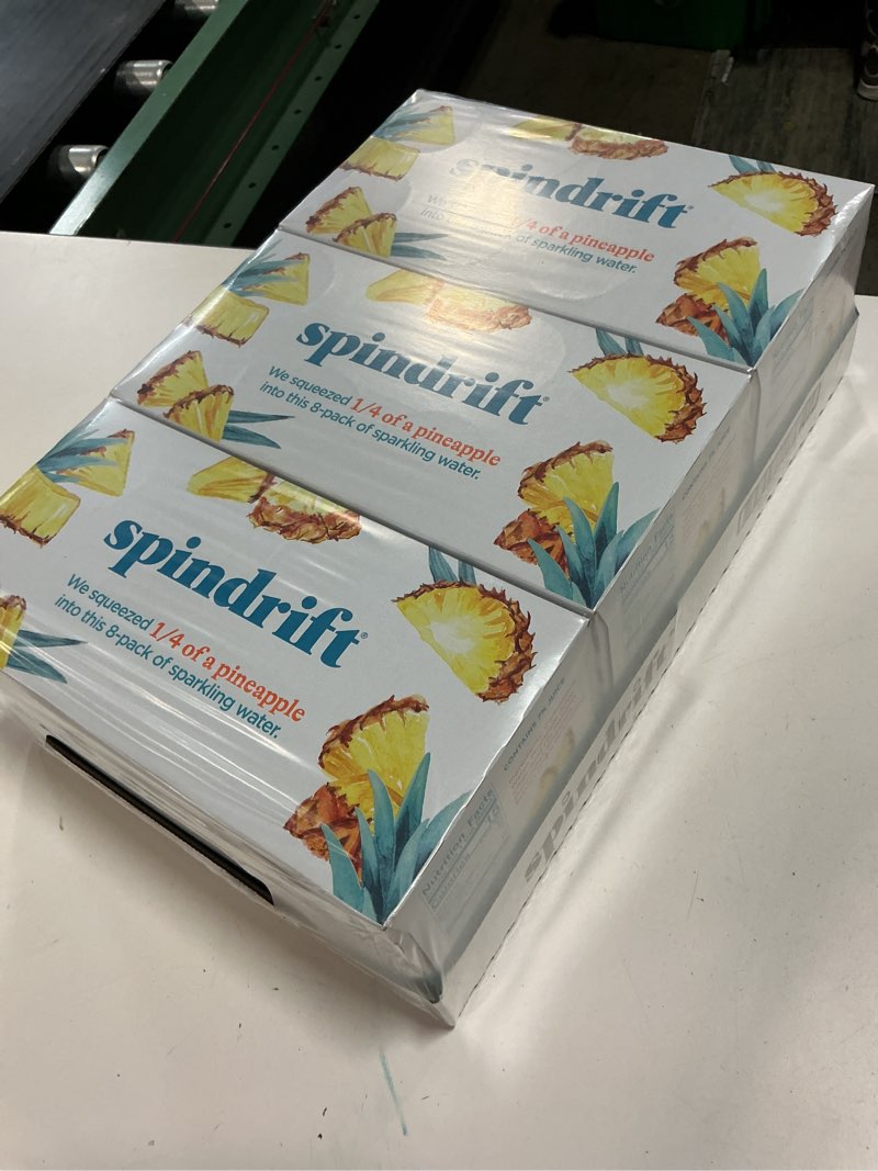 Condition photo showing New/Like New for bb 3/24/27 spindrift pineapple sparkling water can 12 ounce (pack of 24)