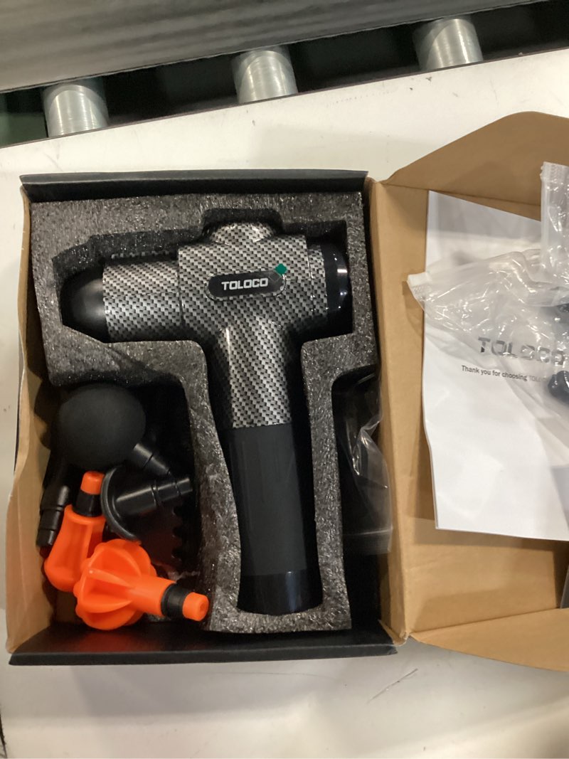 Condition photo showing New/Like New for toloco massage gun, deep tissue back massage for athletes for pain relief, percussion massager with 10 massages heads & silent brushless motor, mothers day gifts, carbon