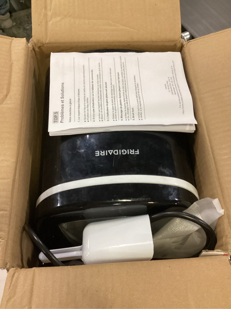 Condition photo showing As Is for Frigidaire, 26 Lbs Portable Compact Icemaker, Ice Making Machine, Black, White, Medium