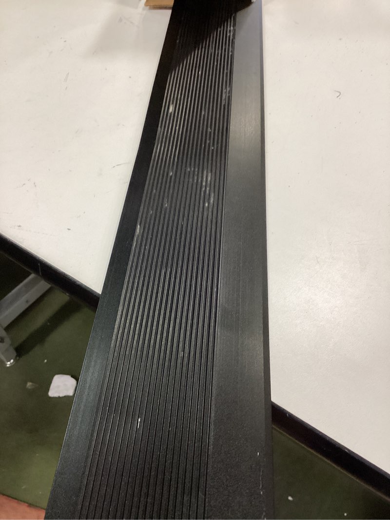Condition photo showing As Is for NeatiEase Threshold Ramps for Doorways, 48" Metal Floor Transition Strip Replacement, Aluminum Floor Reducer Molding for Carpet/Entry Door/Tile/Threshold/Wheelchair (Black) 4in x 4ft Black