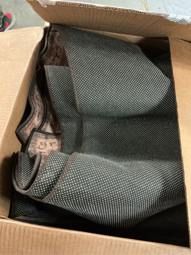 Condition photo showing As Is for tuscon dark gray/beige 8 ft. x 10 ft. machine washable border floral area rug