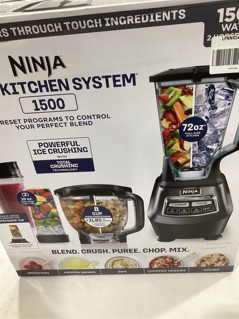 Condition photo showing As Is for Ninja Kitchen System | 8-Cup Food Processor Bowl & 72 oz. Blender All-in-One | With (2) 16 oz. To-Go Cups | For Smoothies, Ice Crushing, Dough & More | 1500 Watt | Black | BL770 Pitcher + Bowl + (2) 16-oz. Cups