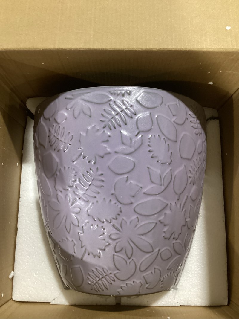Condition photo showing New/Like New for 10inch retro ceramic planter with drainage hole and saucer for multiple plants, indoor-outdoor garden pots for succulent, orchid, and flower (fits inner pots up to 9 inch, retro purple) 10inches retro purple