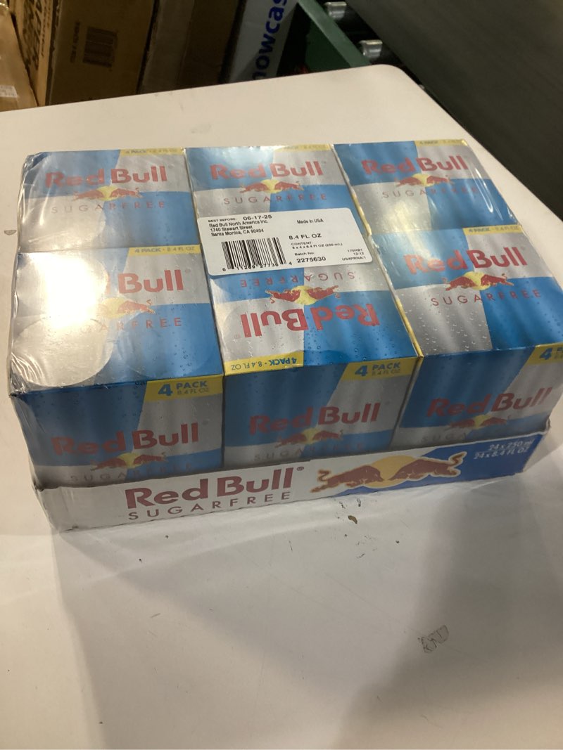 Condition photo showing New/Like New for ( best by 06/17/25 ) Red Bull Sugar Free Energy Drink, 8.4 Fl Oz, 24 Cans (6 Packs of 4) 8.4 Fl Oz, 24pk, (4x6)
