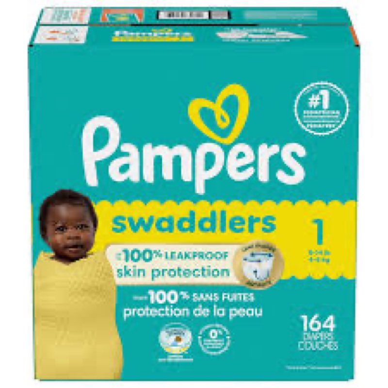 Pampers Swaddlers Diapers, Size 1 (8-14 lbs), 164 Count, Absorbent, Keeps Baby Dry and Comfortable 