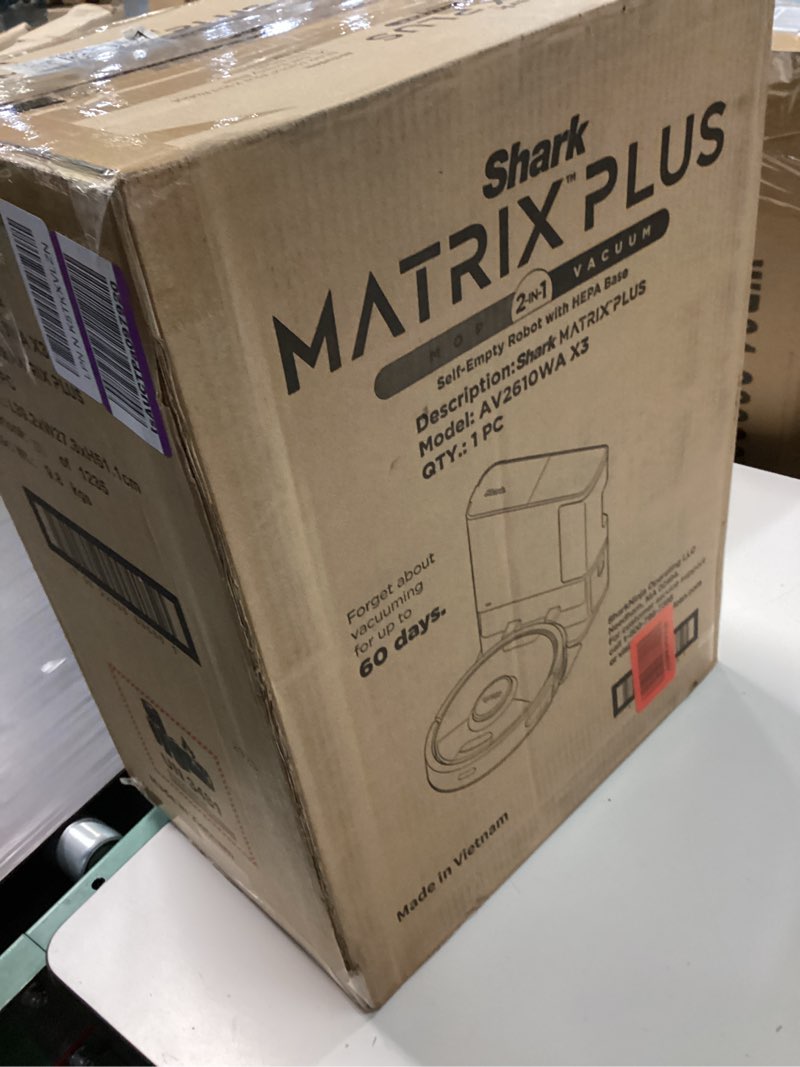Condition photo showing New/Like New for shark matrix plus | 2-in-1 robot vacuum & mop for carpets & hard floors | sonic mopping & powerful suction for pet hair | self-empty base | 60-day capacity | hepa | lidar nav | black/gold | av2610wa matrix plus vacuum & mop (60 days)