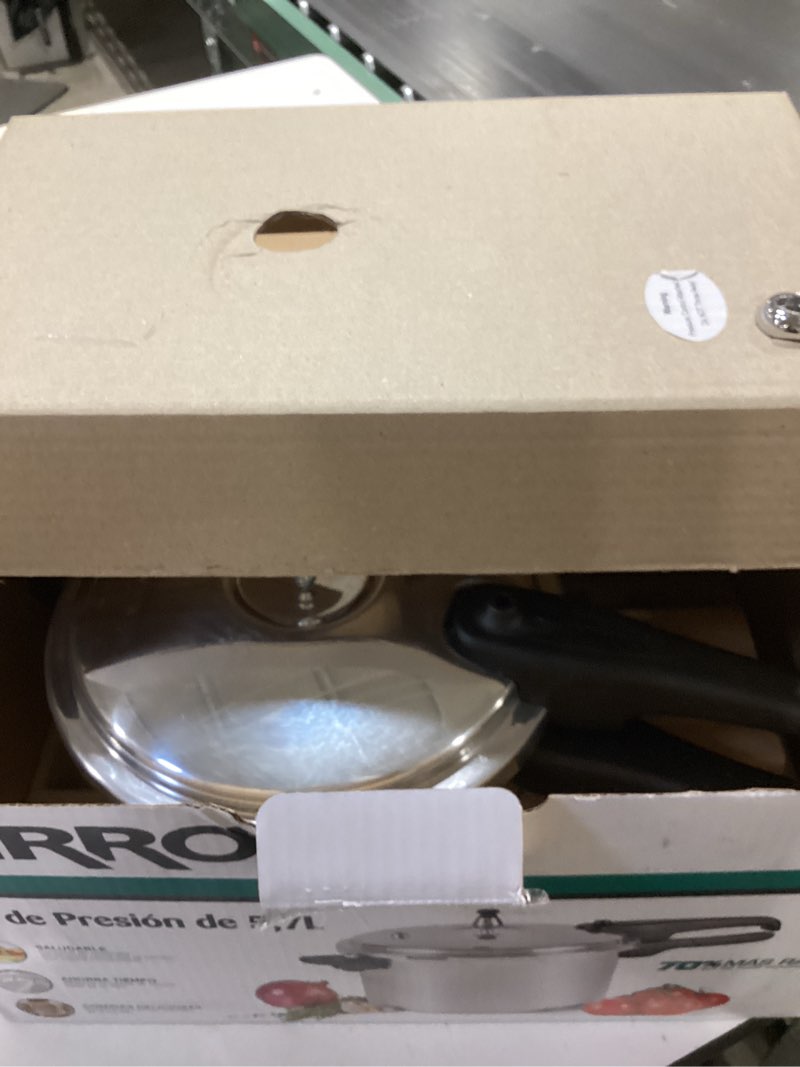 Condition photo showing As Is for Mirro 92160A Polished Aluminum 10-PSI Pressure Cooker Cookware, 6-Quart, Silver - 6 Quarts